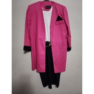 Vintage 80s 90s Dress Jacket Set Size 6 Just In Thyme Pink Sheath Midi Belt Pads